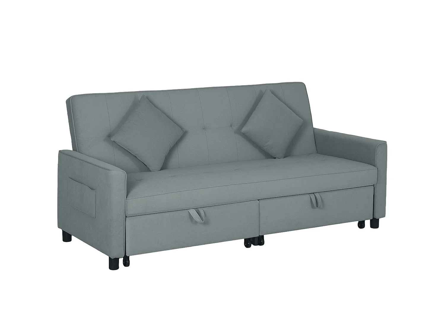 Senosa Grey Velvet Feel 3 Seater Convertible Sofa Bed Tufted