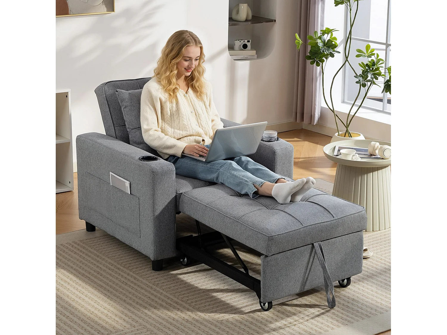 Soliri 3 in 1 Convertible Single Sofa Bed Dark Grey Tufted Cushion
