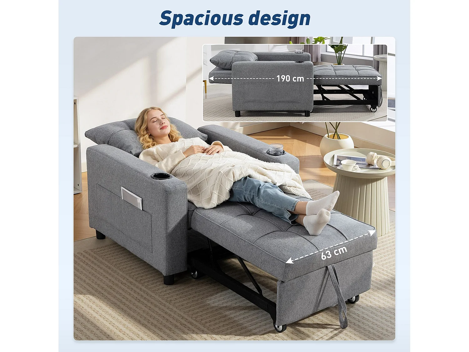 Soliri 3 in 1 Convertible Single Sofa Bed Dark Grey Tufted Cushion