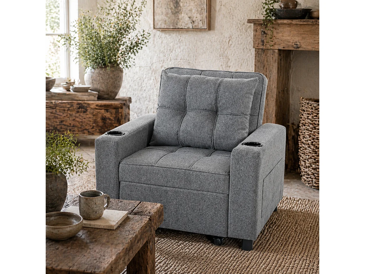 Soliri 3 in 1 Convertible Single Sofa Bed Dark Grey Tufted Cushion