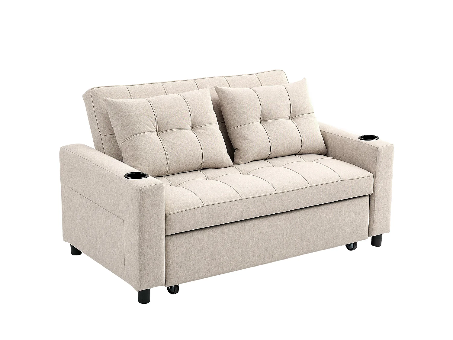 Kari Beige 2 Seater Pull Out Sofa Bed Linen Look 3 Position Backrest Storage