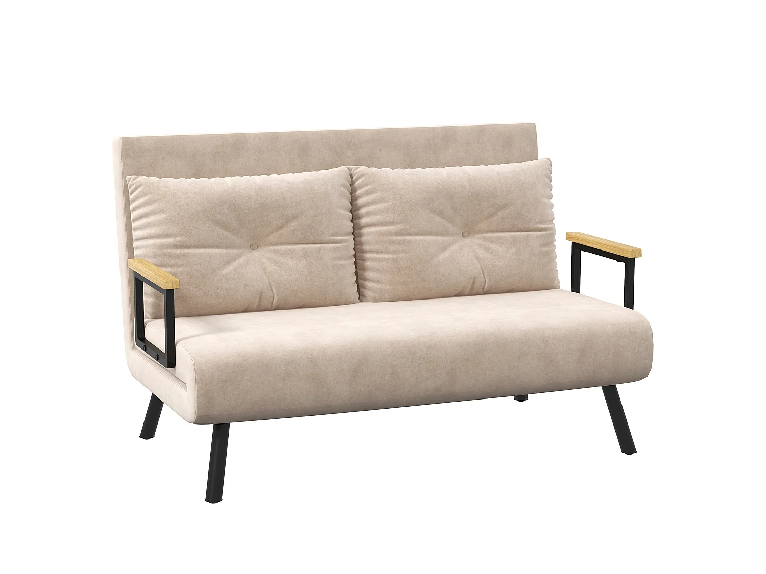 Vaziva Velvet Beige 4 in 1 Convertible Double Sofa Bed with Cushions