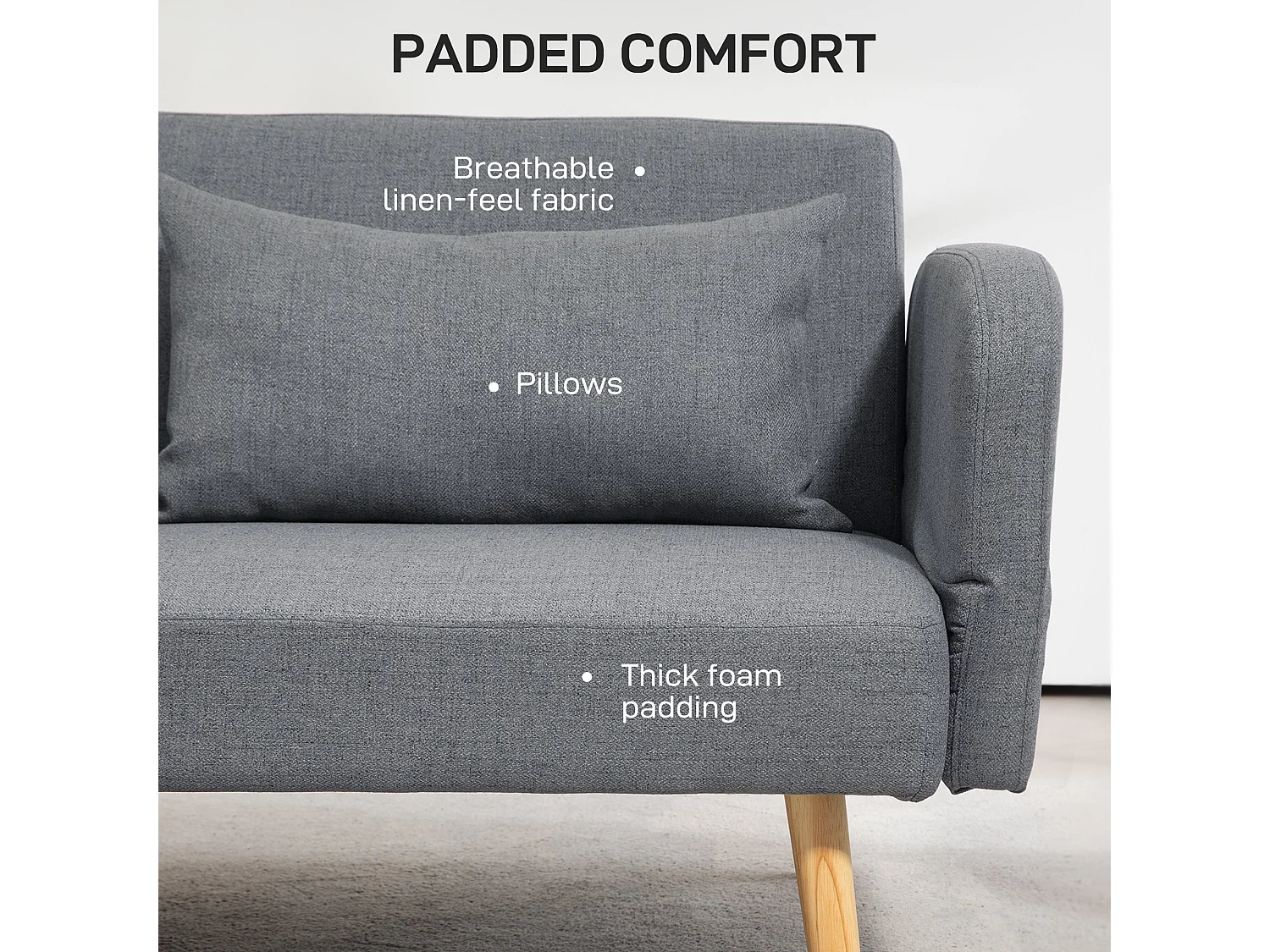 Torive Nove Grey 2 Seater Click Clack Sofa Bed with Cushions