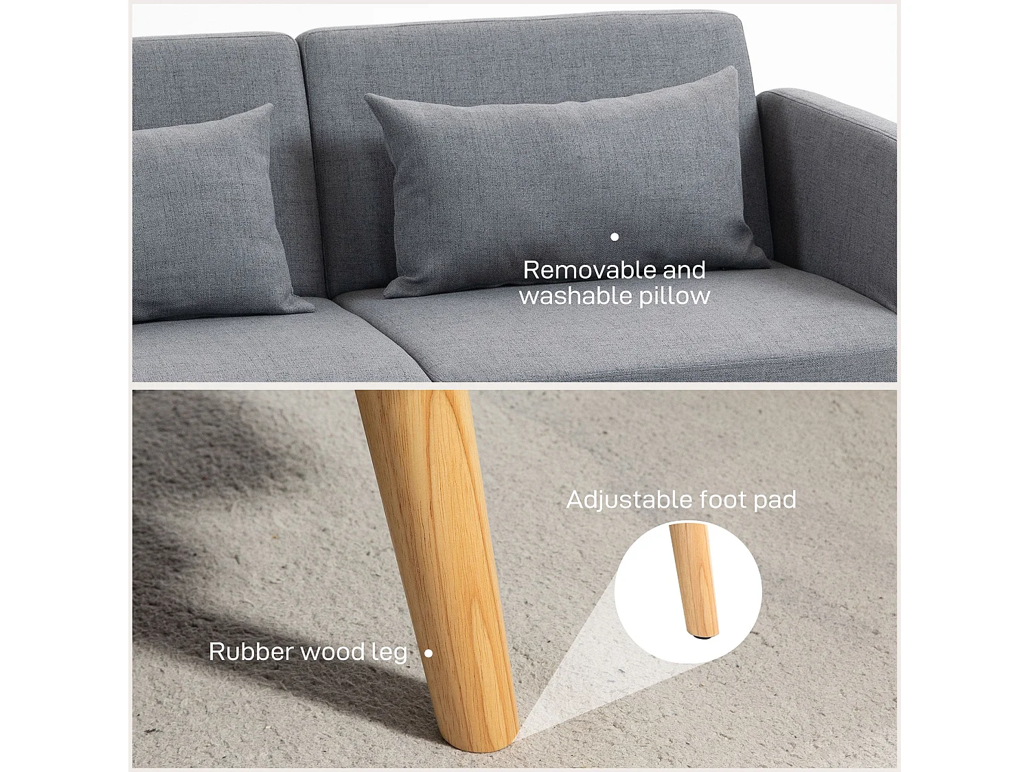 Torive Nove Grey 2 Seater Click Clack Sofa Bed with Cushions