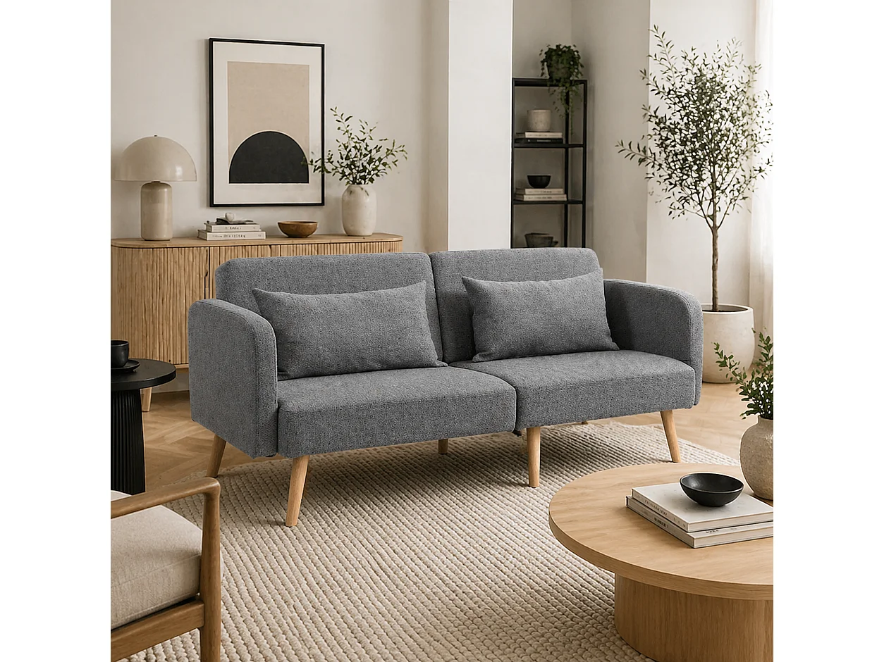 Torive Nove Grey 2 Seater Click Clack Sofa Bed with Cushions