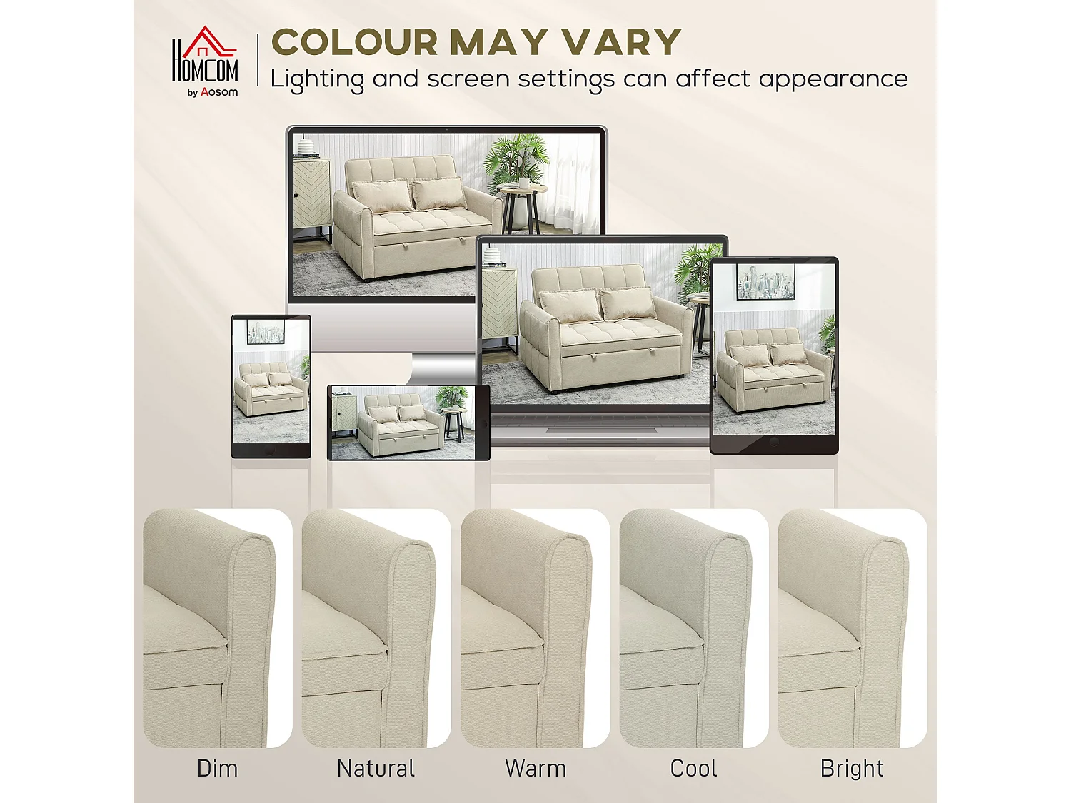 Noel 3 in 1 2 Seater Sofa Bed in Light Brown with Adjustable Back and Cushions