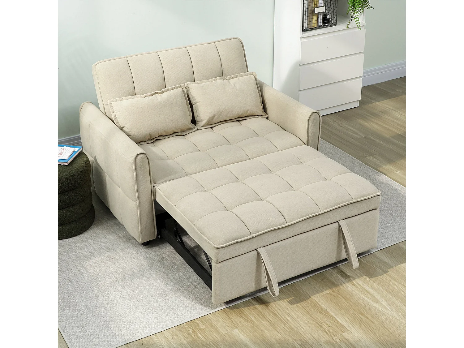 Noel 3 in 1 2 Seater Sofa Bed in Light Brown with Adjustable Back and Cushions