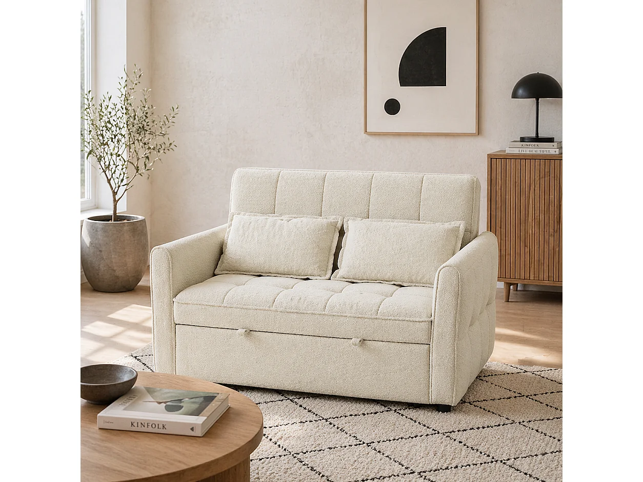 Noel 3 in 1 2 Seater Sofa Bed in Light Brown with Adjustable Back and Cushions
