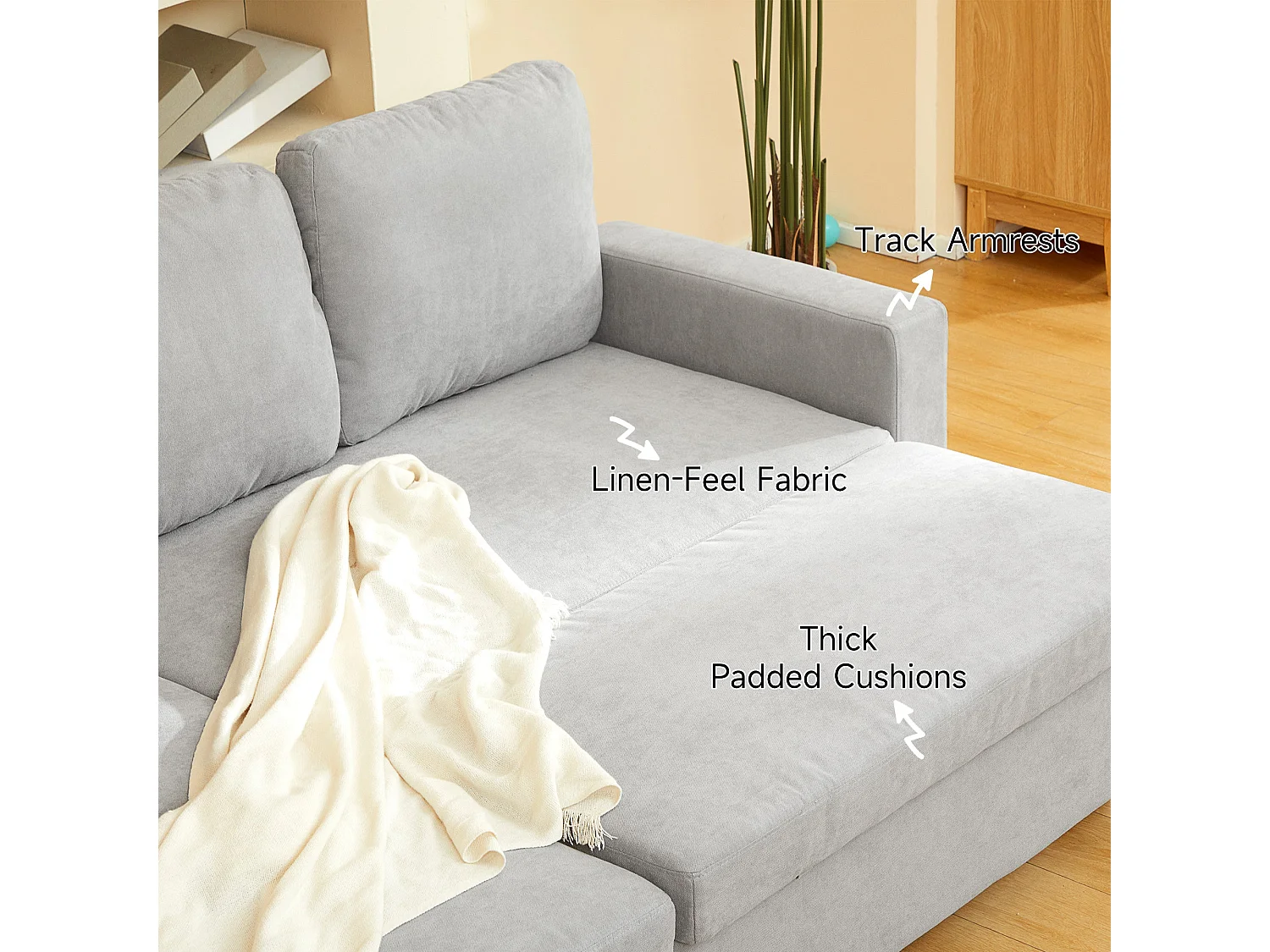 Tafaha Light Grey Pull Out Sofa Bed with Reversible Chaise and Hidden Storage