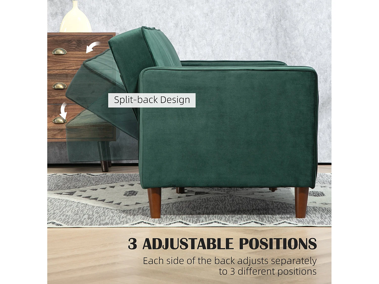 Babano Forrest Green Velvet 3 Seater Convertible Sofa Bed