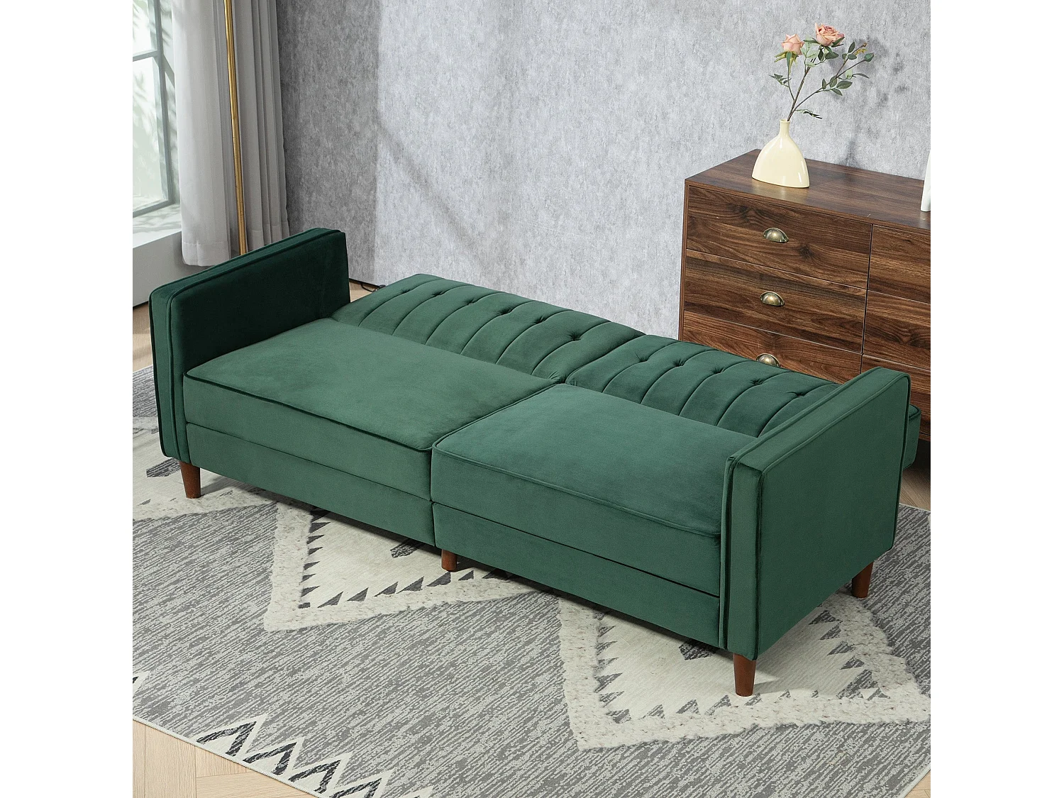 Babano Forrest Green Velvet 3 Seater Convertible Sofa Bed