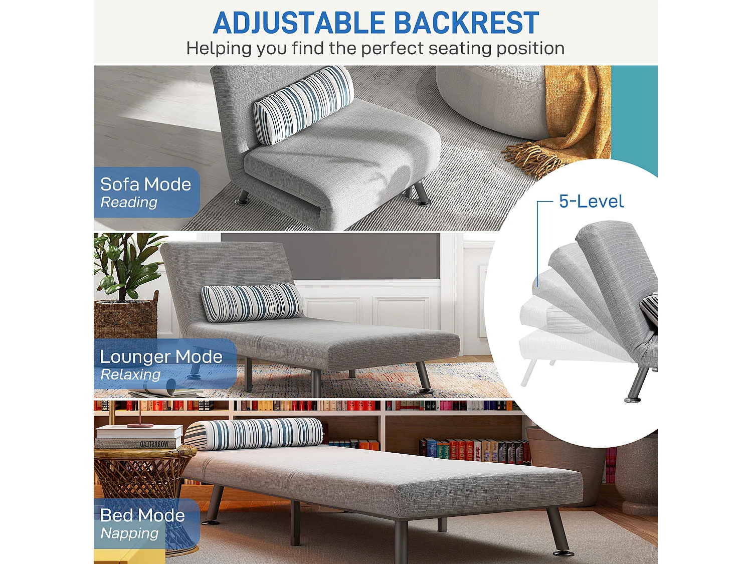 Coyo Kere Light Grey Single Convertible Sofa Bed with Fold Out Sleeper and Pillow