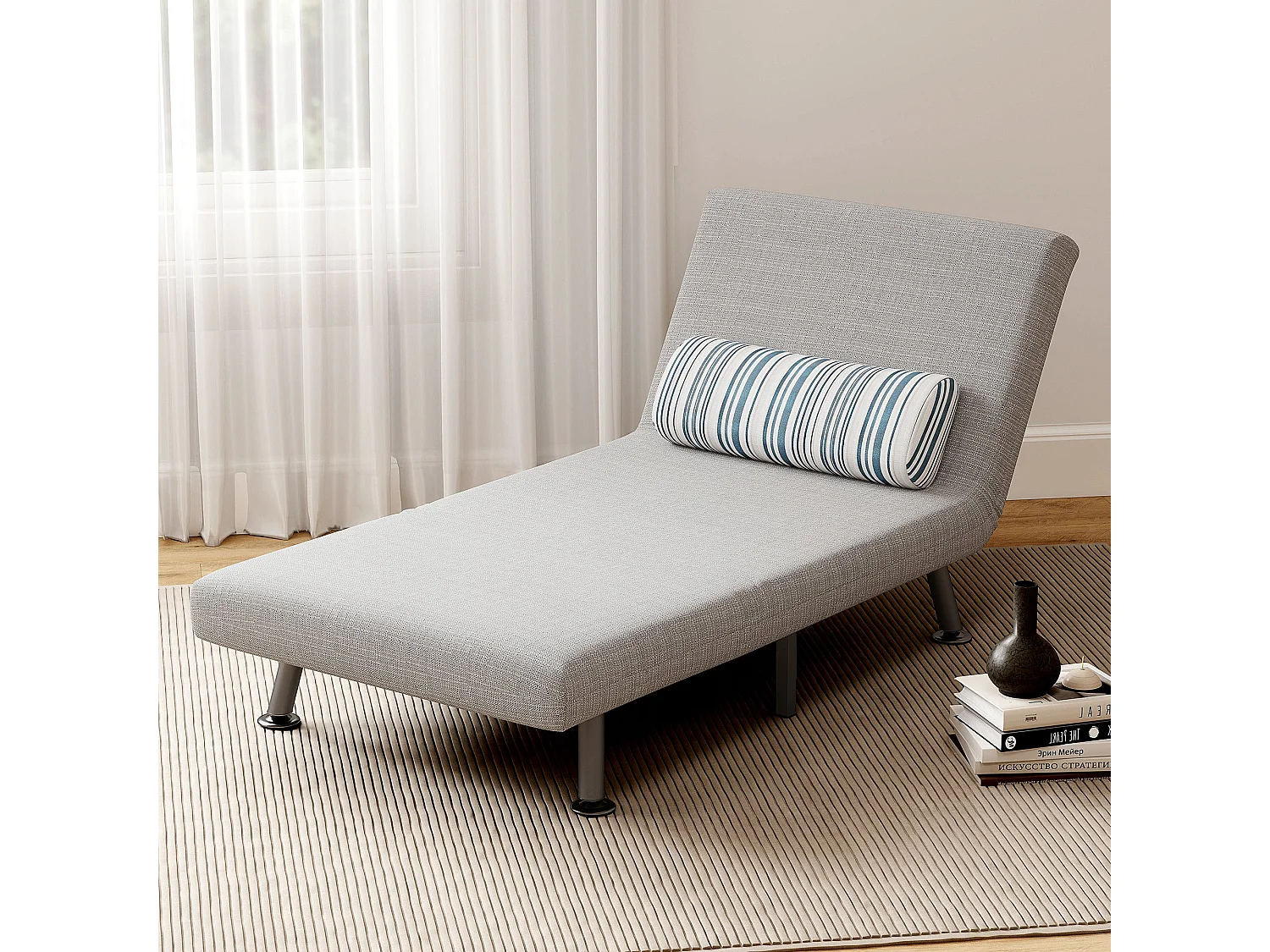 Coyo Kere Light Grey Single Convertible Sofa Bed with Fold Out Sleeper and Pillow