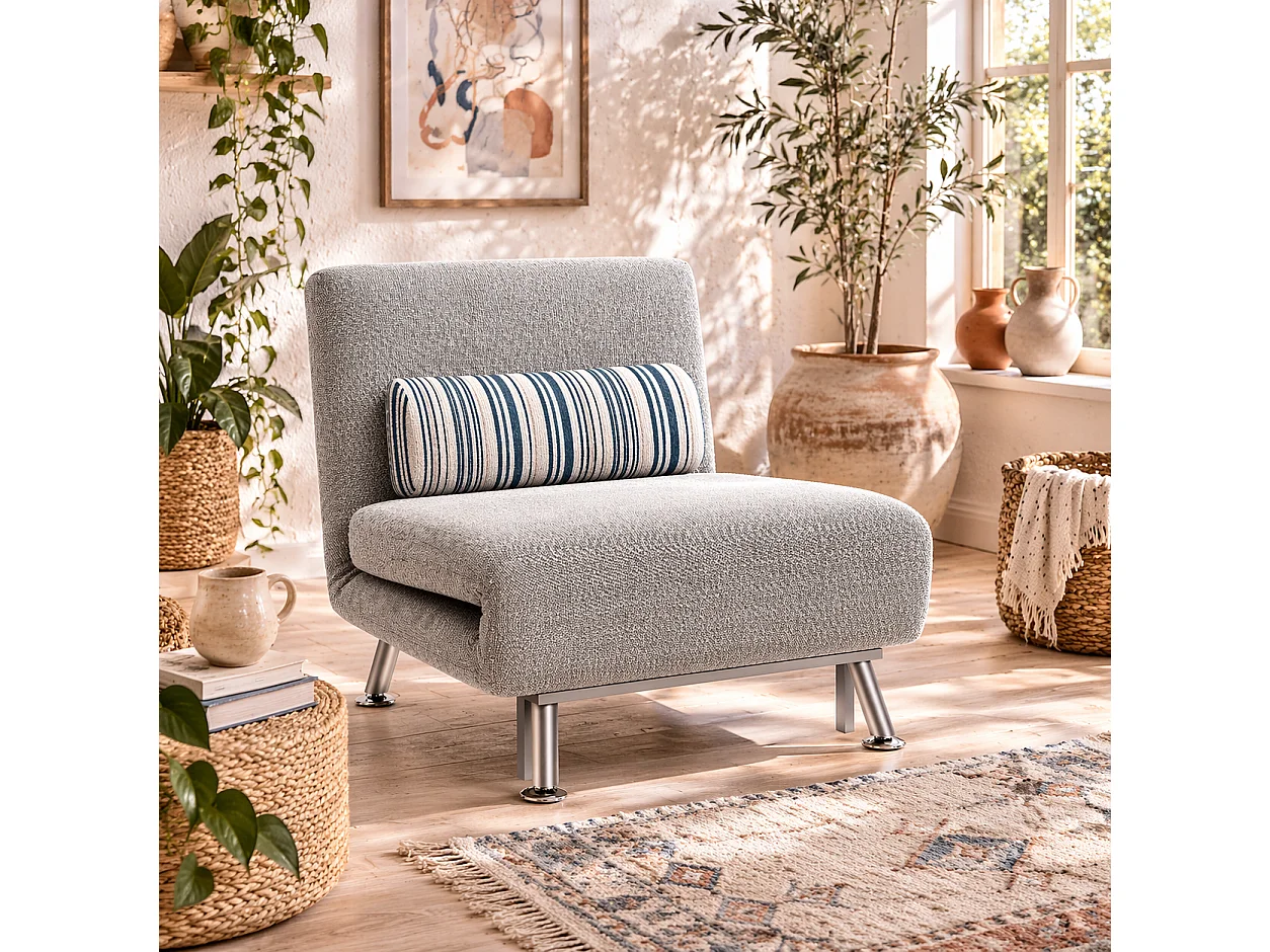 Coyo Kere Light Grey Single Convertible Sofa Bed with Fold Out Sleeper and Pillow