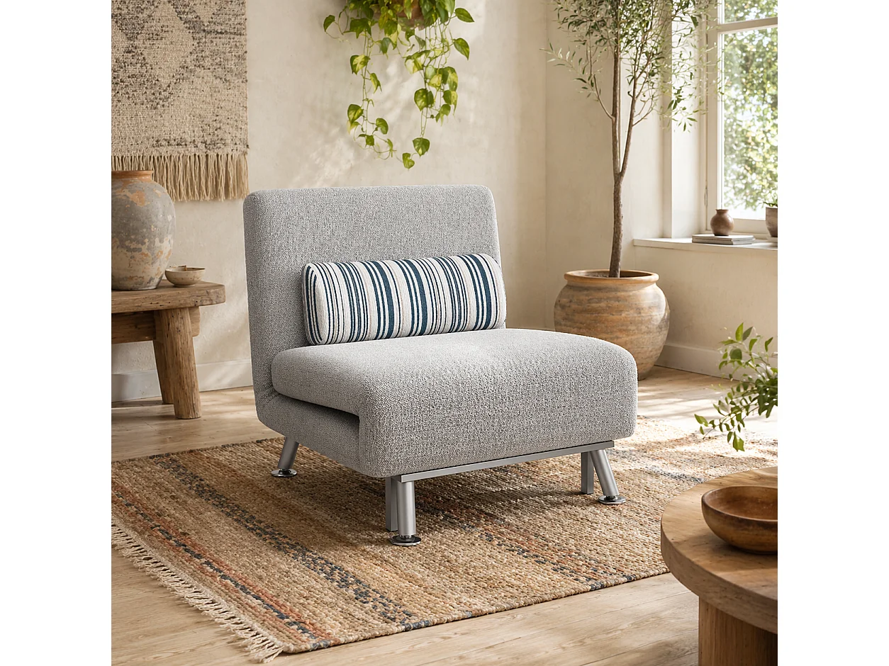 Coyo Kere Light Grey Single Convertible Sofa Bed with Fold Out Sleeper and Pillow