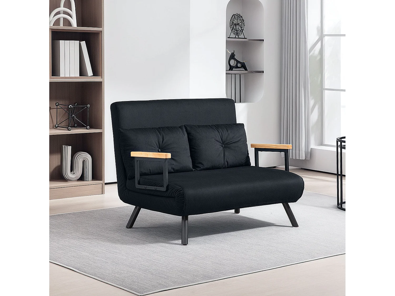 Tarico Black 4 in 1 Convertible Double Sofa Bed with Cushions