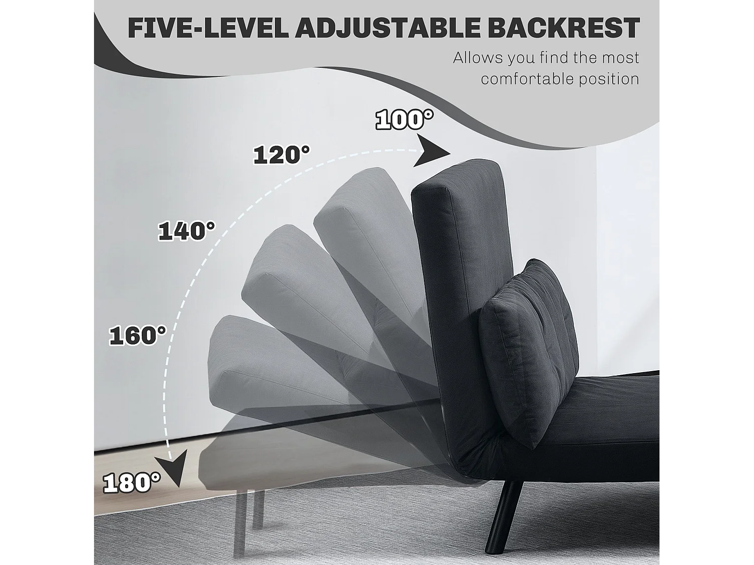 Tarico Black 4 in 1 Convertible Double Sofa Bed with Cushions