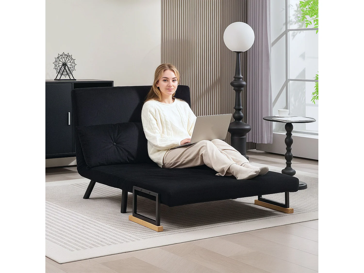 Tarico Black 4 in 1 Convertible Double Sofa Bed with Cushions