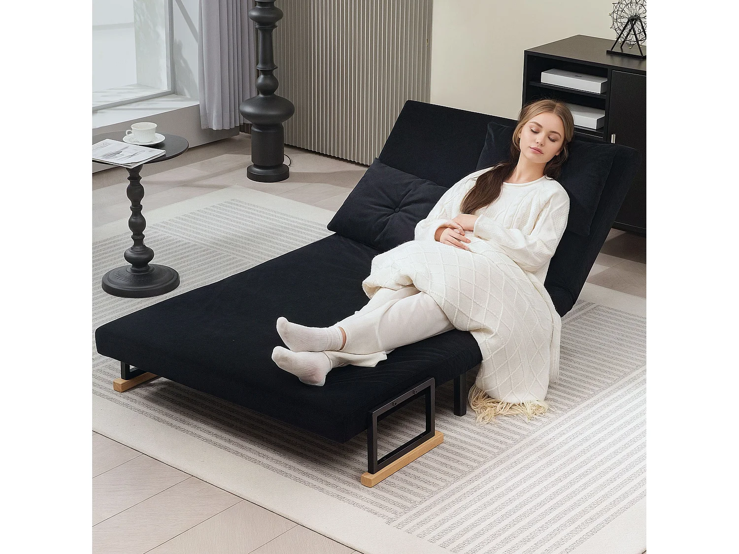 Tarico Black 4 in 1 Convertible Double Sofa Bed with Cushions