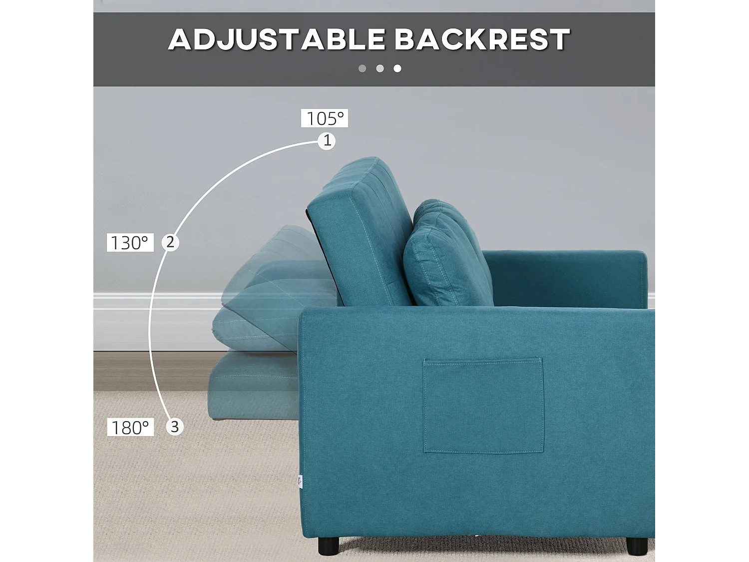 Codoha Kapa 2 Seater Convertible Sofa Bed in Blue with Side Pockets and Cushions