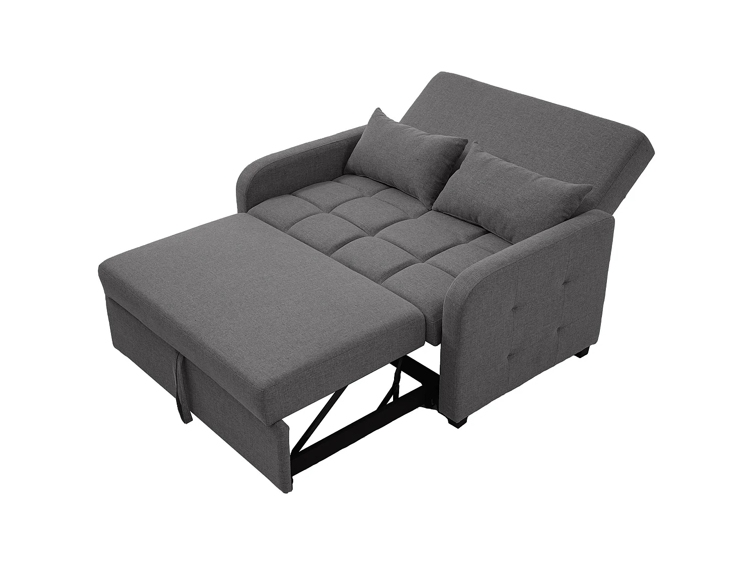 Canapé convertible 2 places - Canapé-lit pliable - Dossier réglable - Lin - Structure en bois et métal - Gris