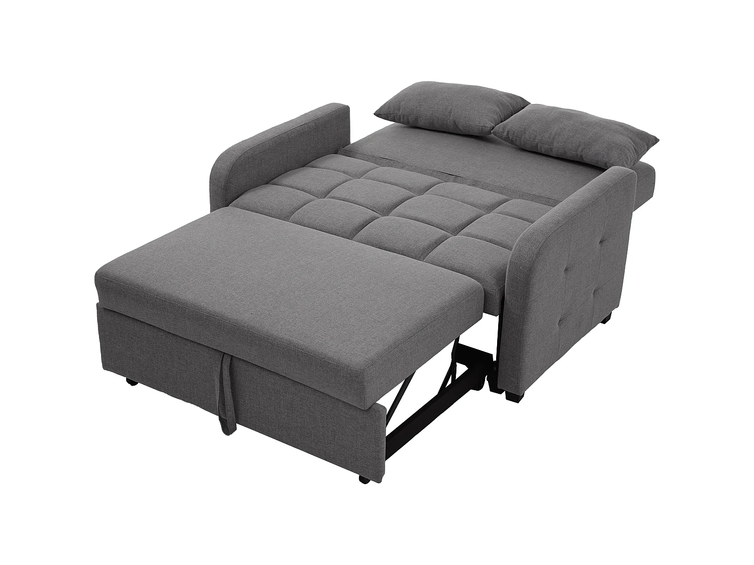 Canapé convertible 2 places - Canapé-lit pliable - Dossier réglable - Lin - Structure en bois et métal - Gris