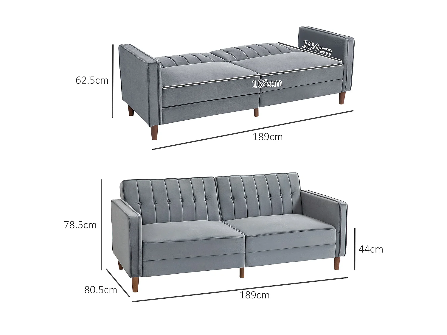 Toelfa Dove Grey Velvet 3 Seater Convertible Sofa Bed
