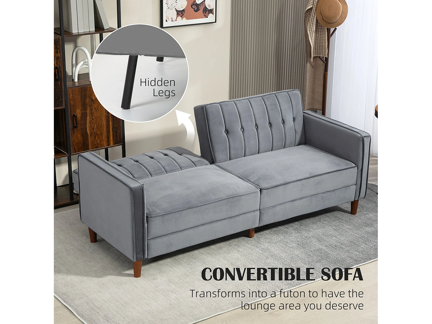Toelfa Dove Grey Velvet 3 Seater Convertible Sofa Bed