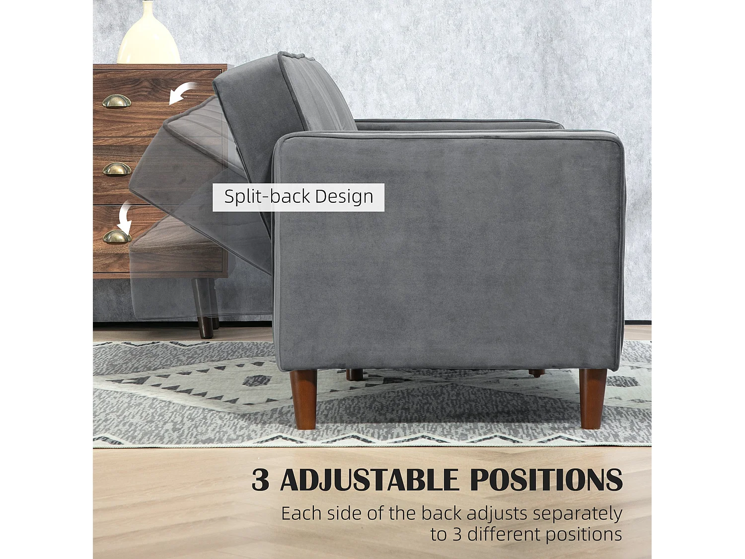 Toelfa Dove Grey Velvet 3 Seater Convertible Sofa Bed