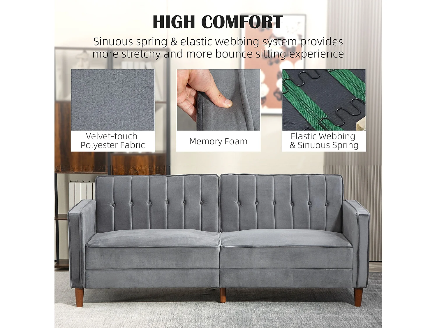 Toelfa Dove Grey Velvet 3 Seater Convertible Sofa Bed