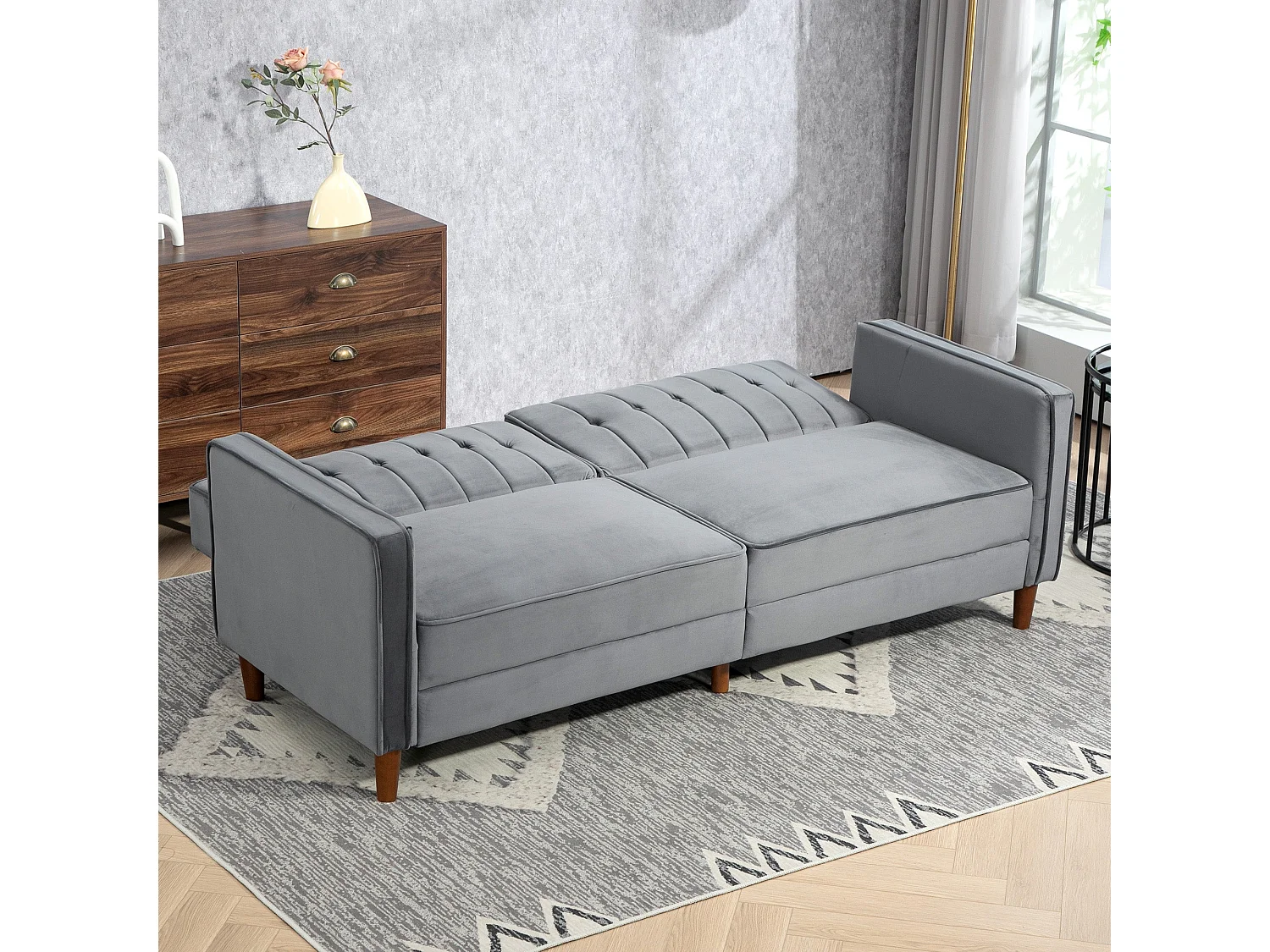 Toelfa Dove Grey Velvet 3 Seater Convertible Sofa Bed