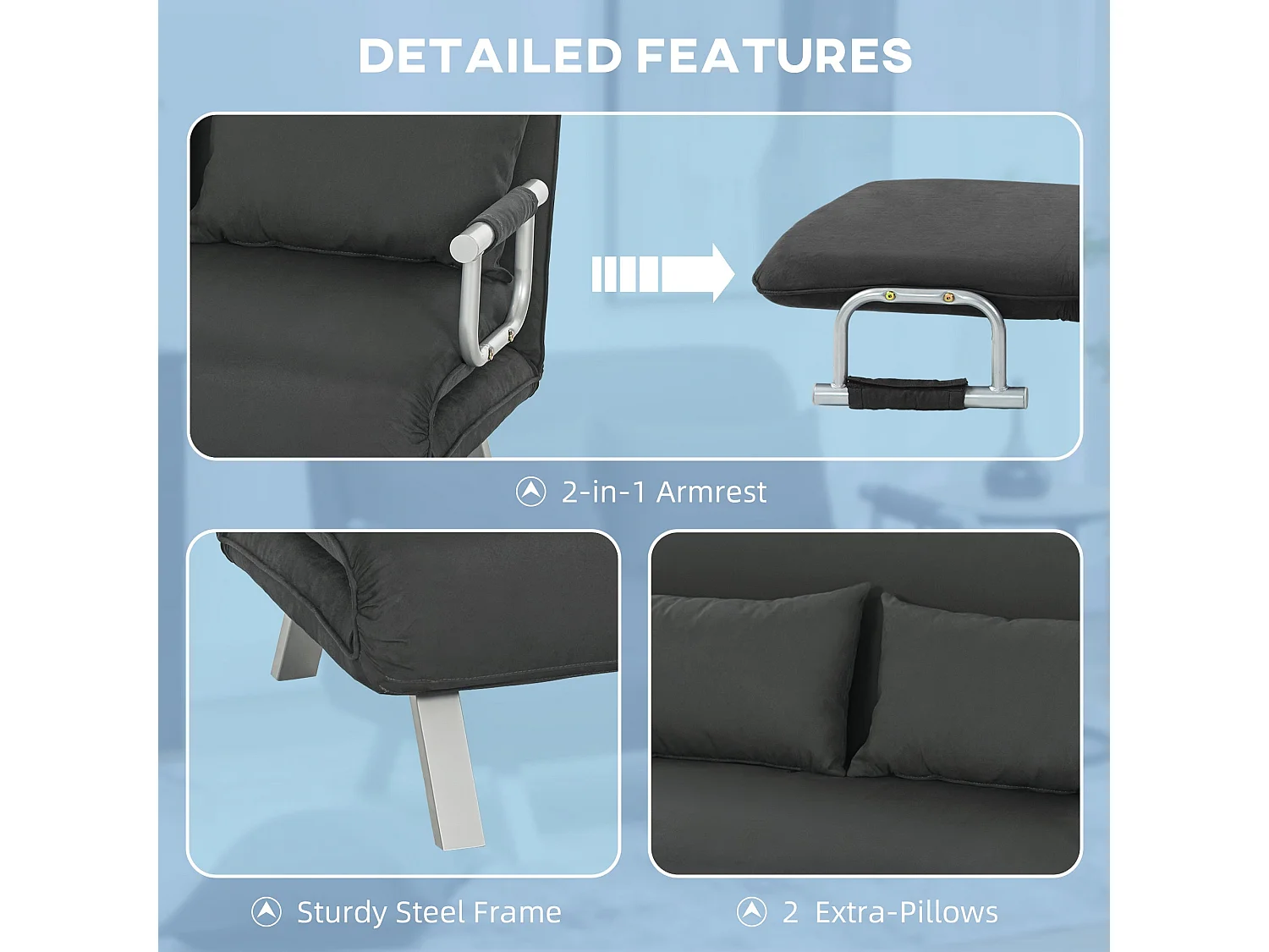 Fiyo Fabric Dark Grey 2 Seater Click Clack Sofa Bed