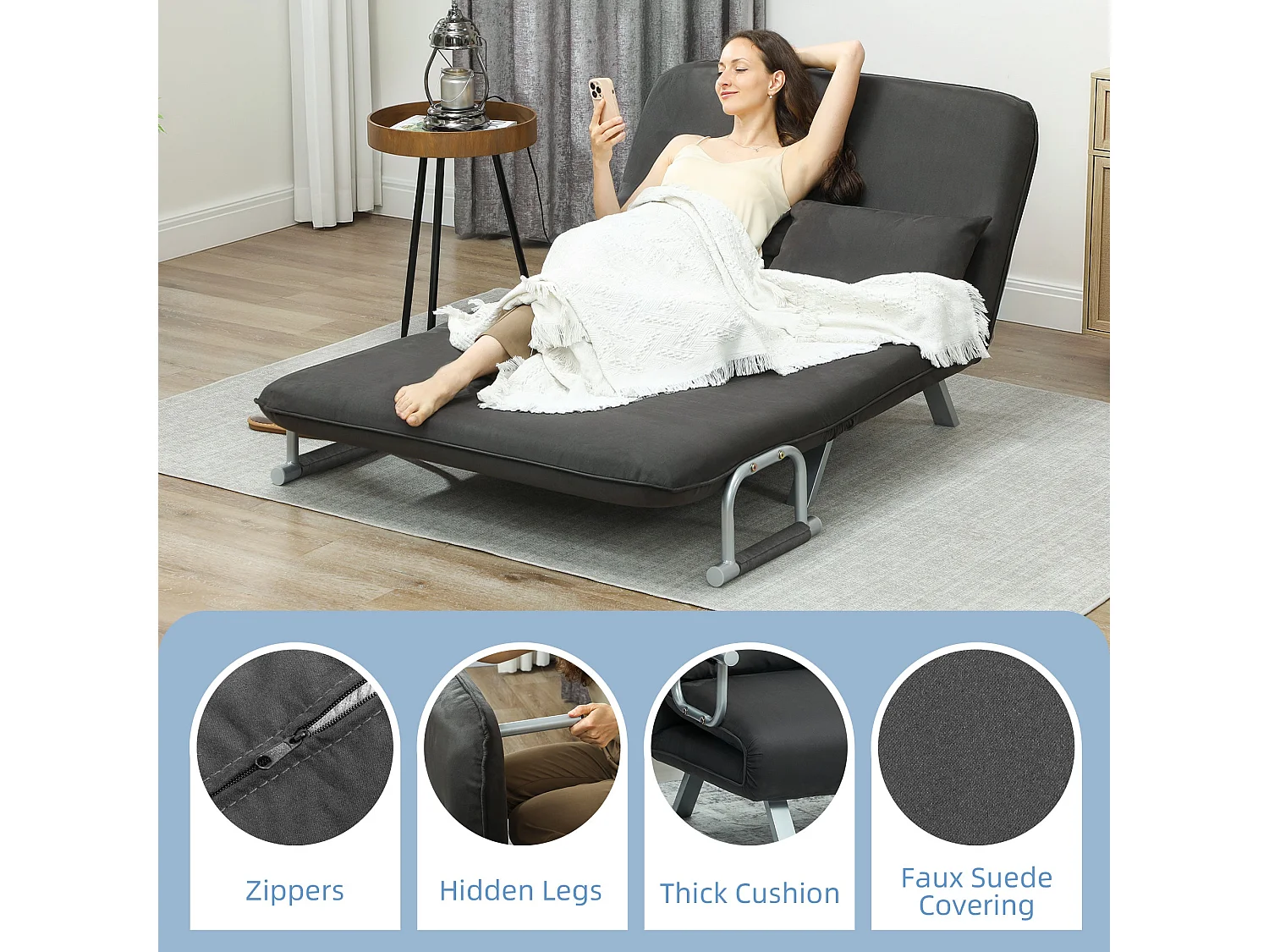 Fiyo Fabric Dark Grey 2 Seater Click Clack Sofa Bed