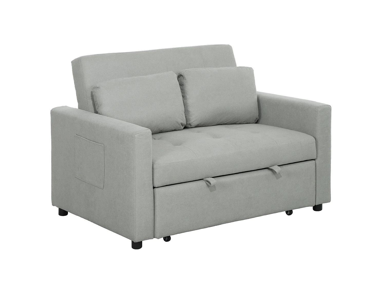 Sedisa 2 Seater Convertible Sofa Bed Light Grey with Side Pockets and Cushions