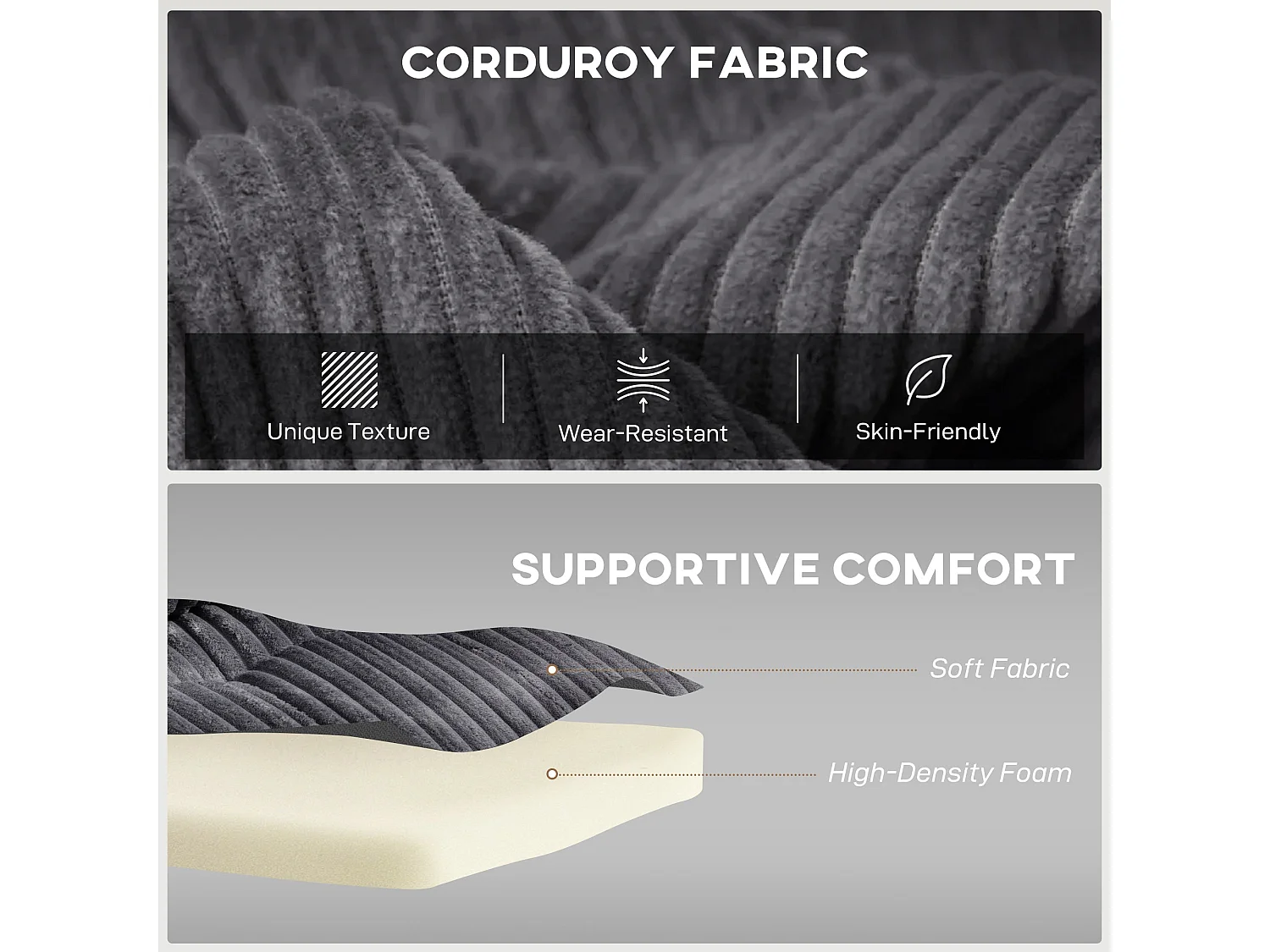 Noripa Charcoal Grey Corduroy 2 Seater Click Clack Sofa Bed