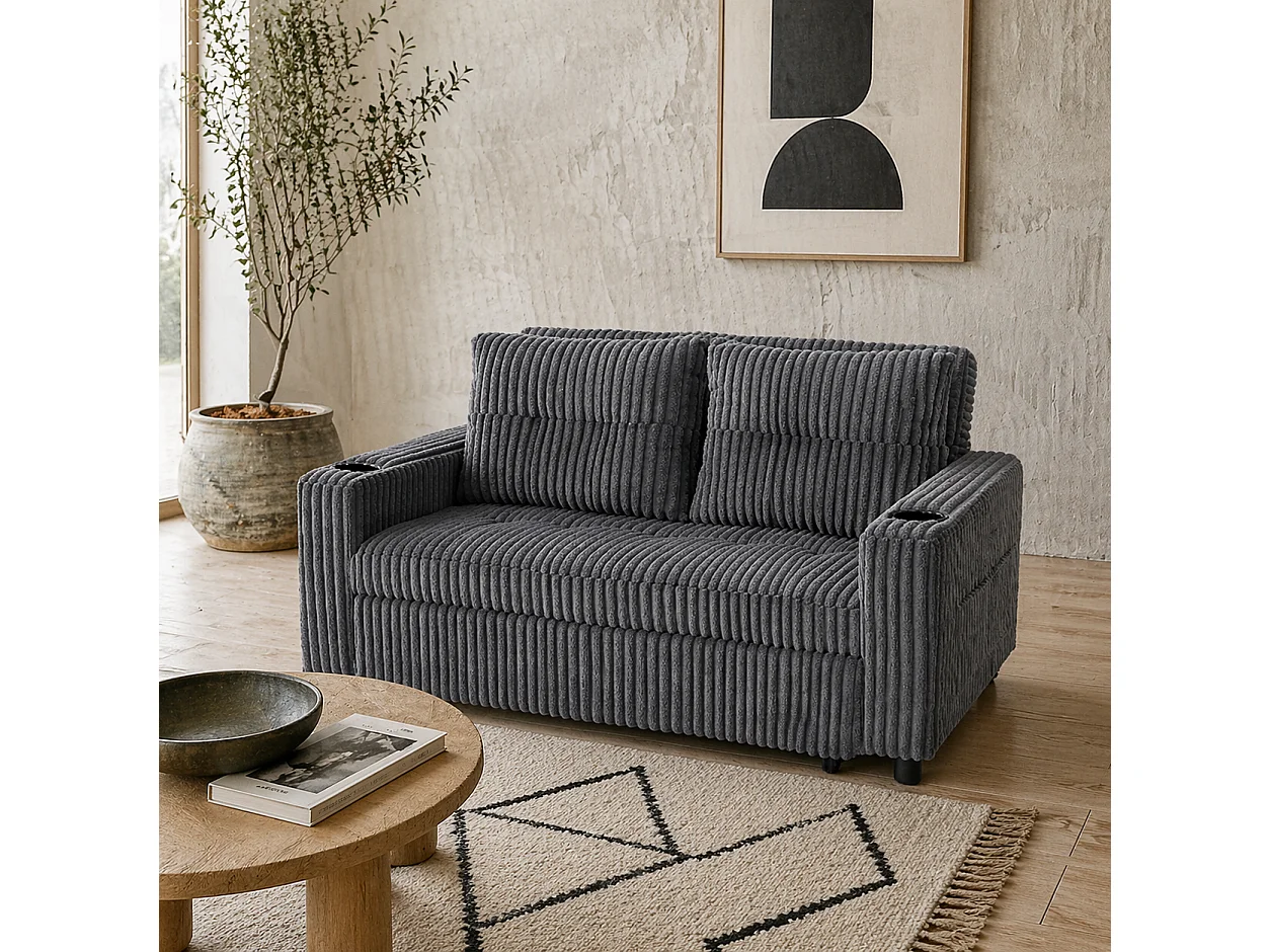 Noripa Charcoal Grey Corduroy 2 Seater Click Clack Sofa Bed