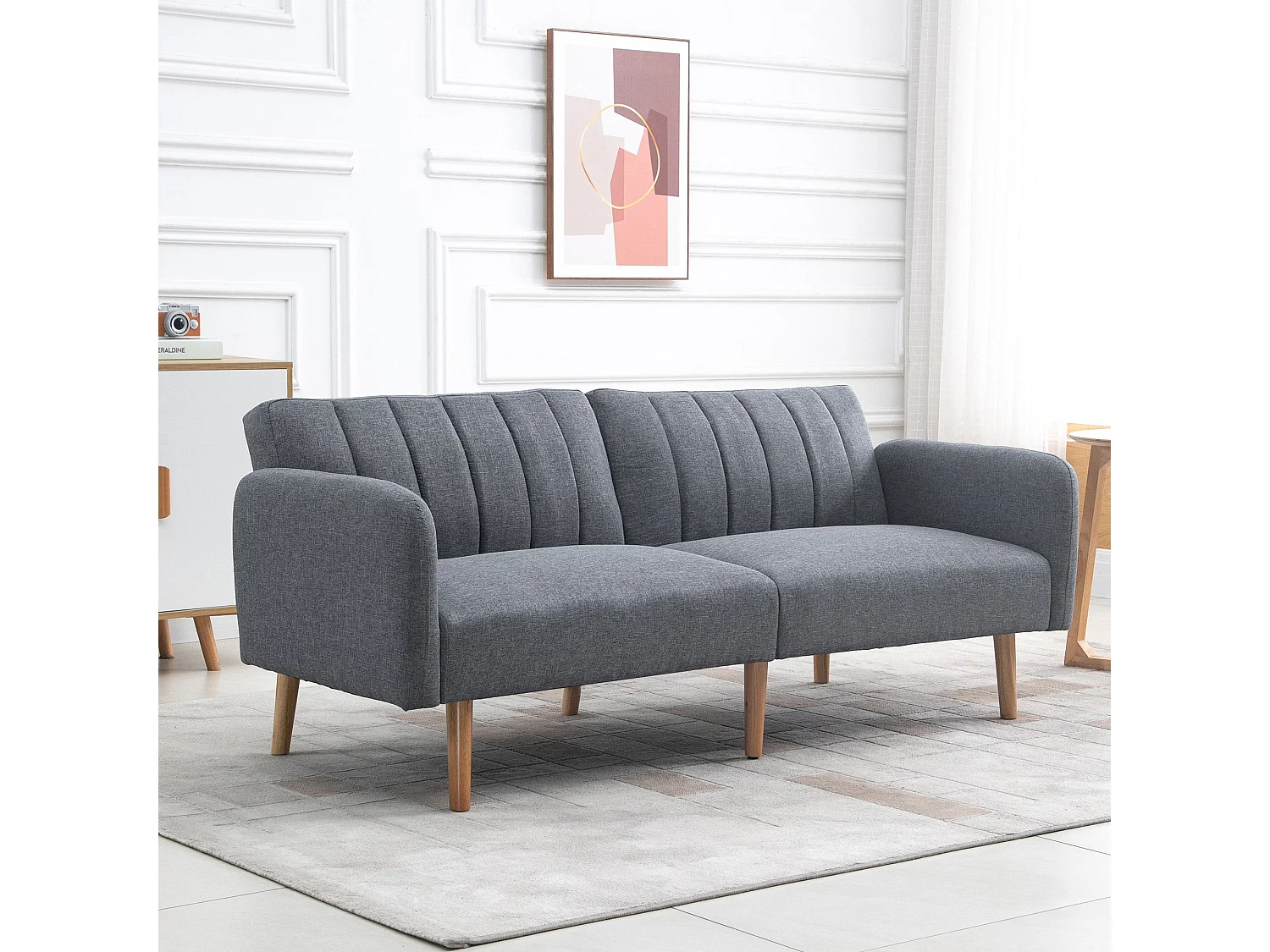 Nile Linen Grey 3 Seater Click Clack Sofa Bed Split Adjustable Backrest