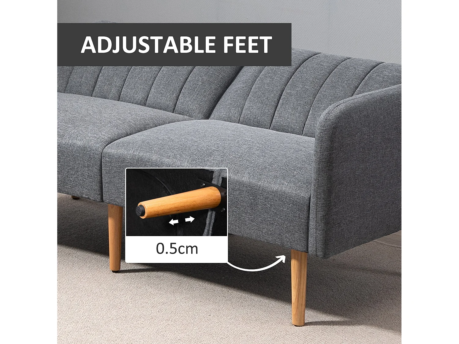 Nile Linen Grey 3 Seater Click Clack Sofa Bed Split Adjustable Backrest