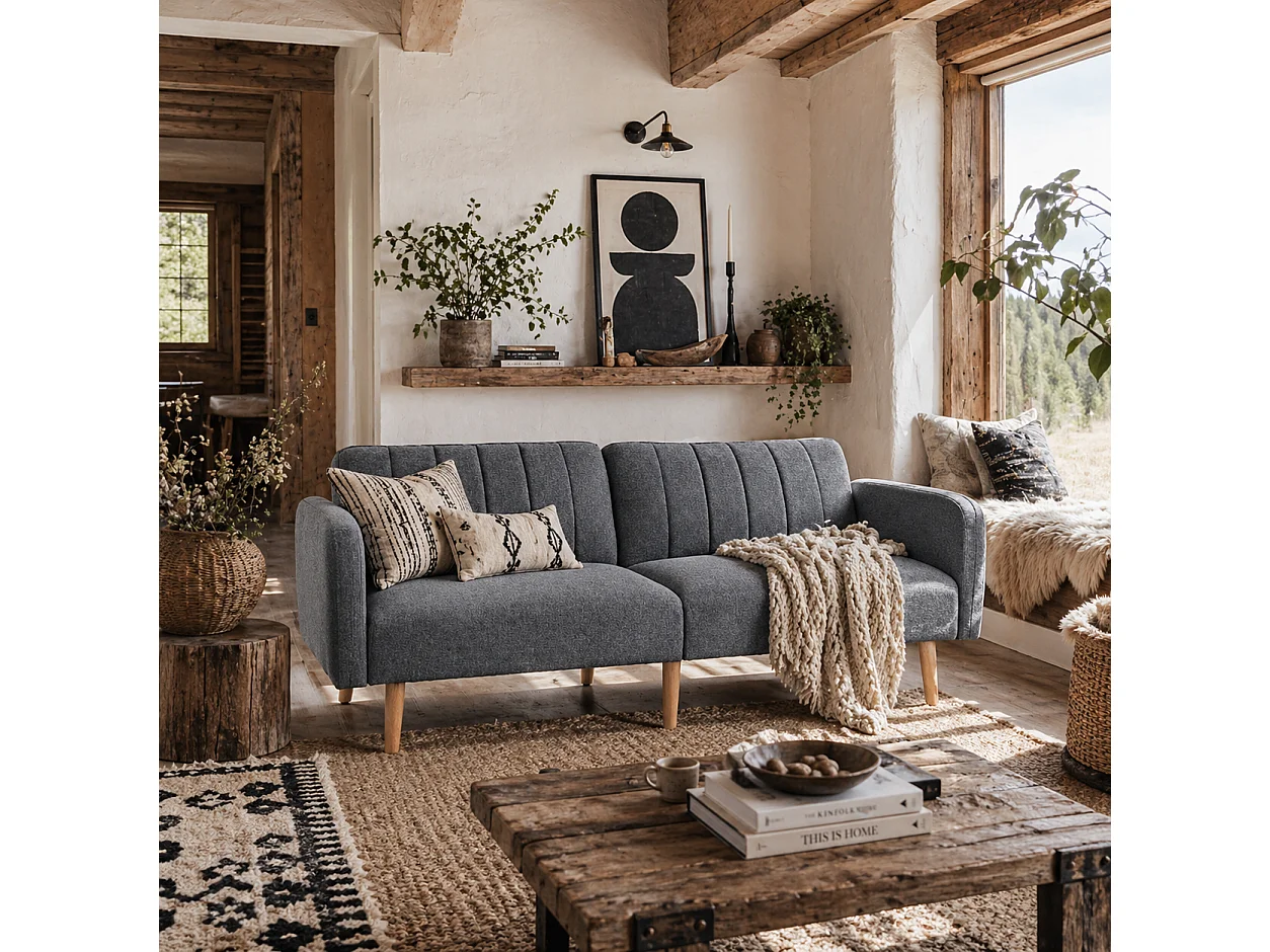 Nile Linen Grey 3 Seater Click Clack Sofa Bed Split Adjustable Backrest