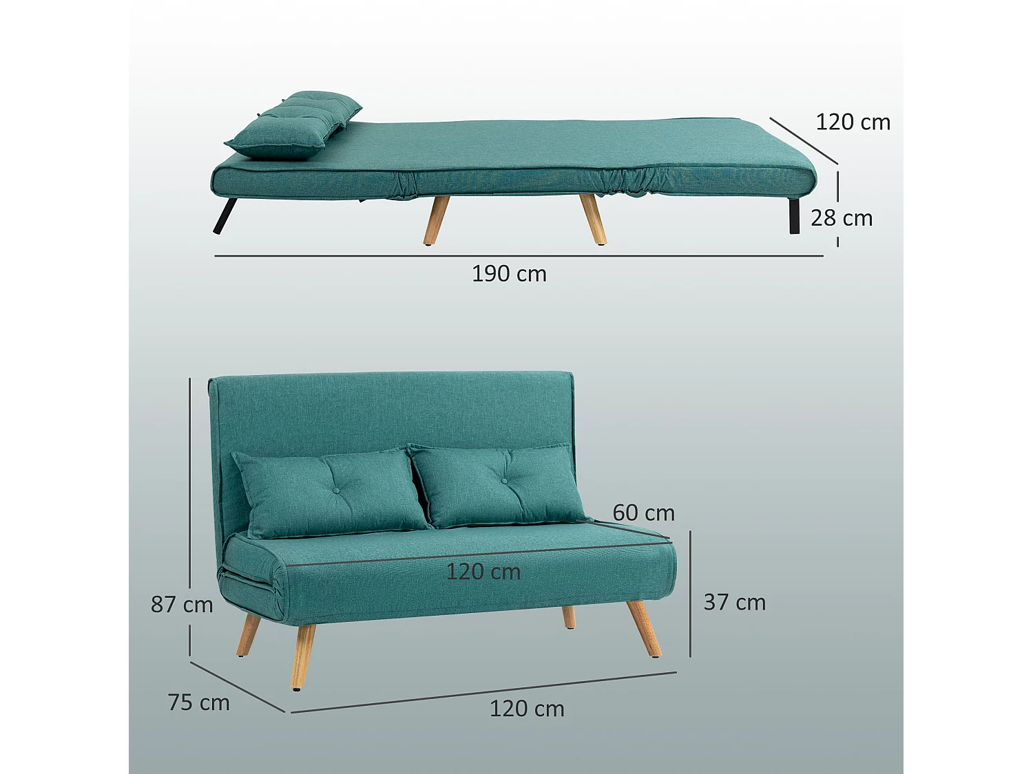 Baroma Tadi Linen Look Green 2 Seater Convertible Sofa Bed