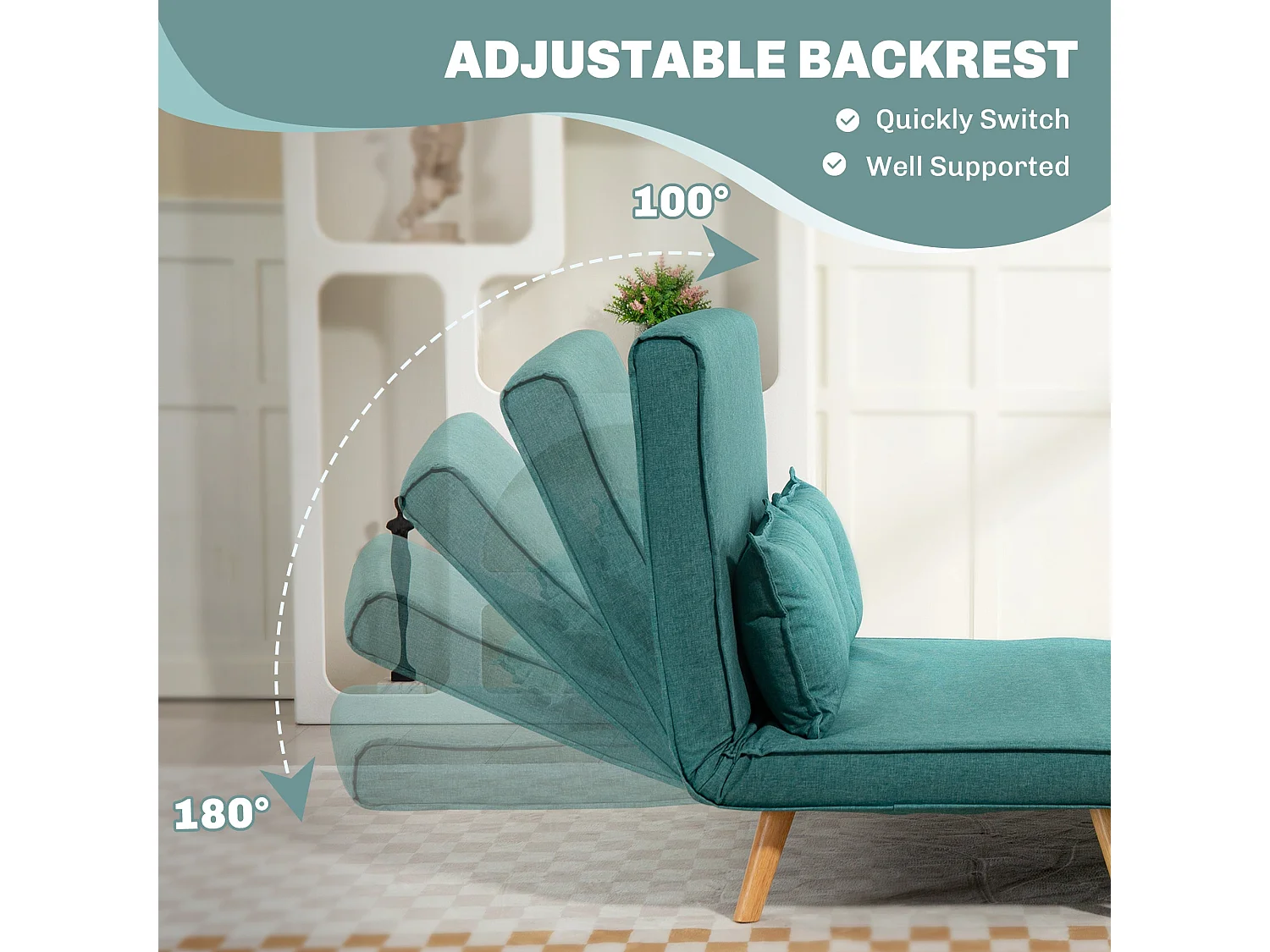 Baroma Tadi Linen Look Green 2 Seater Convertible Sofa Bed