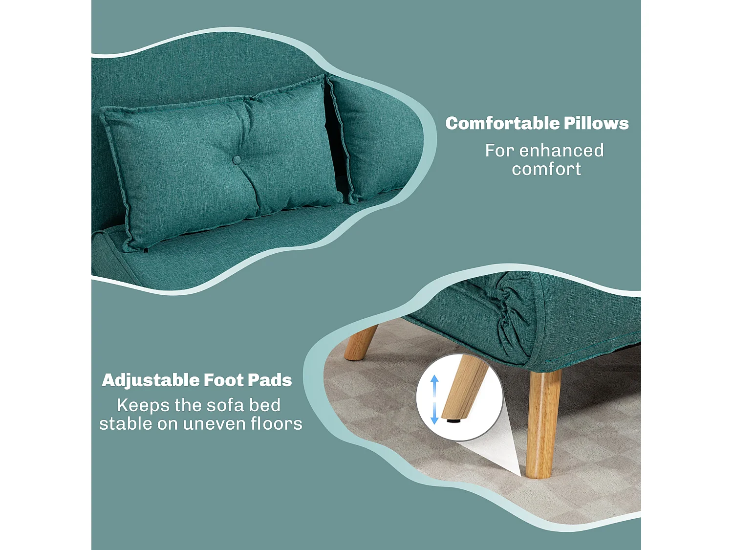 Baroma Tadi Linen Look Green 2 Seater Convertible Sofa Bed