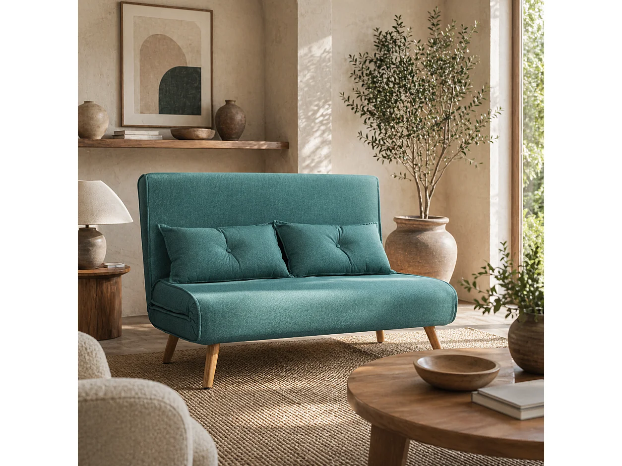Baroma Tadi Linen Look Green 2 Seater Convertible Sofa Bed