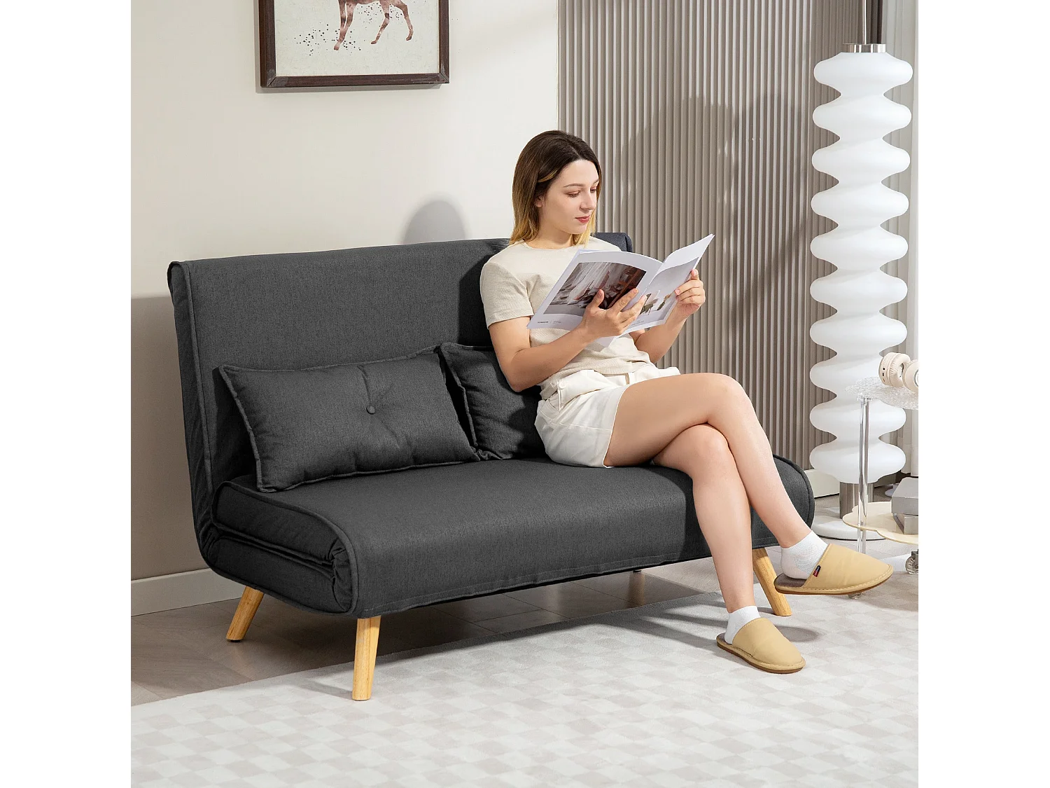 Faroco Linen Look Charcoal Grey 2 Seater Sofa Bed