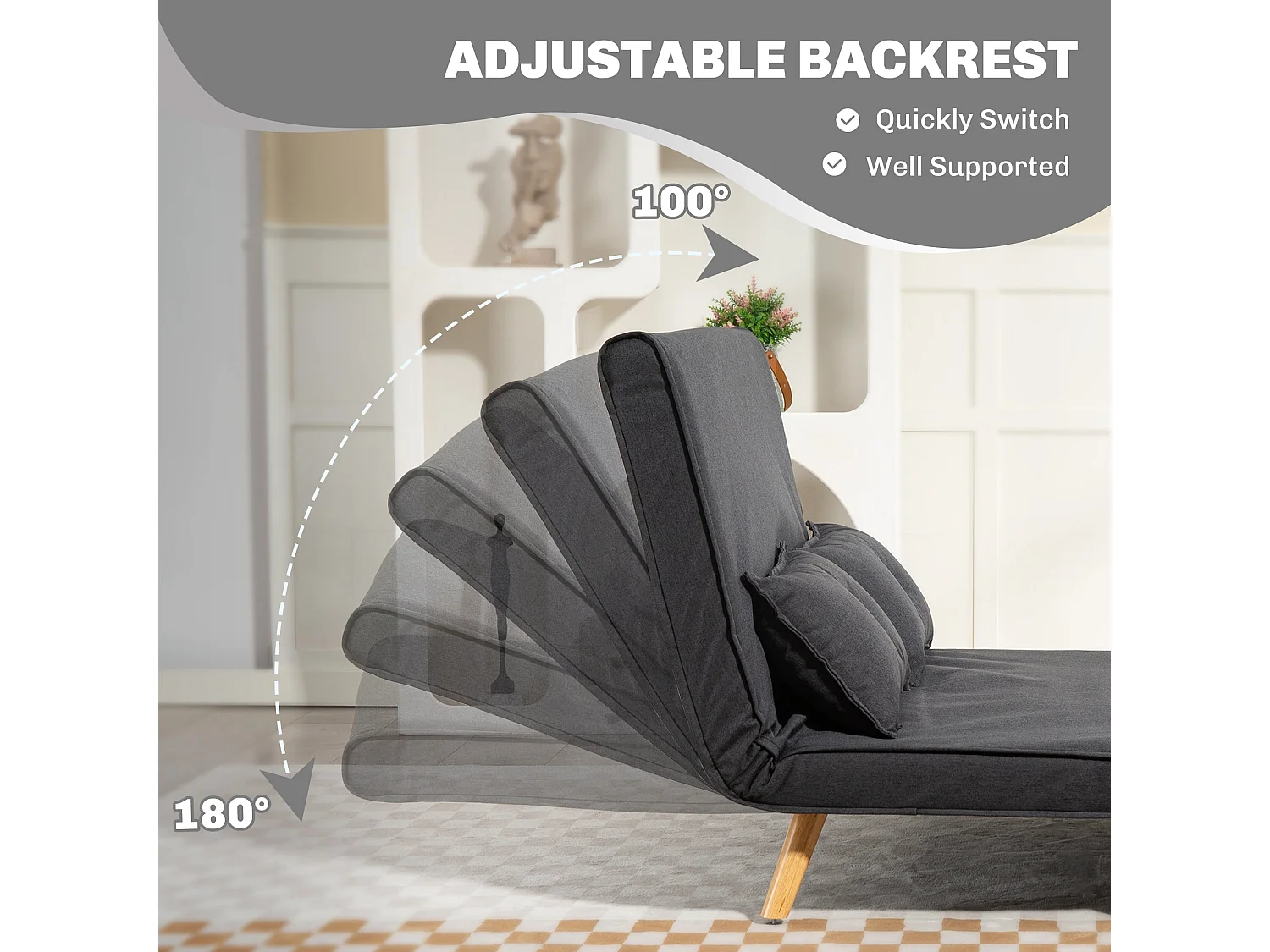 Faroco Linen Look Charcoal Grey 2 Seater Sofa Bed