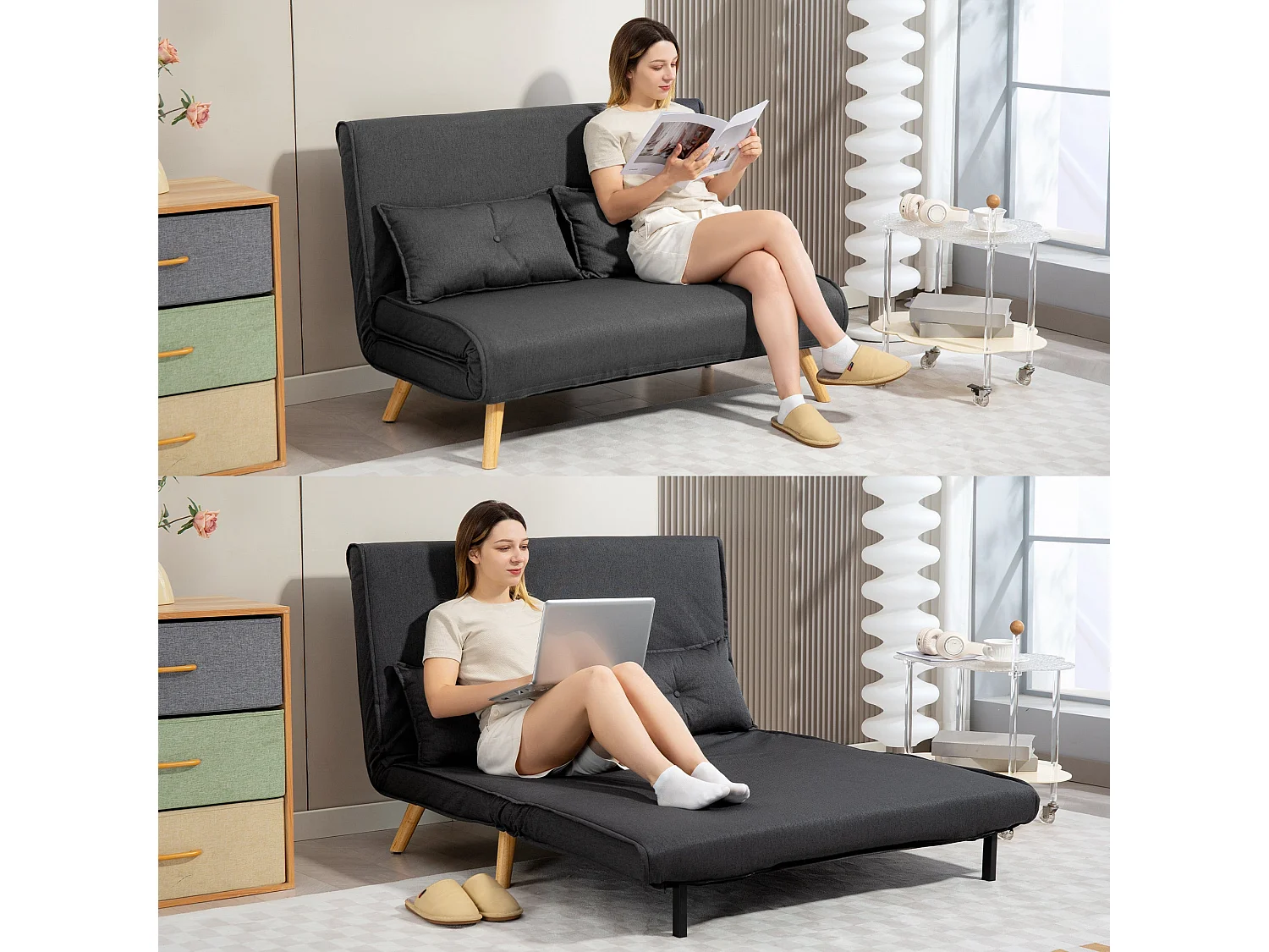 Faroco Linen Look Charcoal Grey 2 Seater Sofa Bed