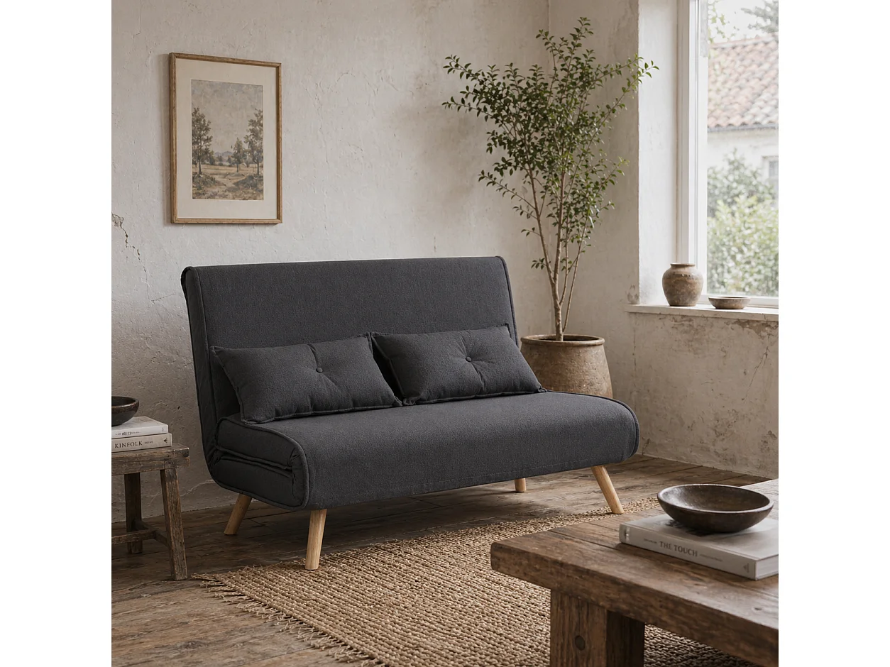 Faroco Linen Look Charcoal Grey 2 Seater Sofa Bed