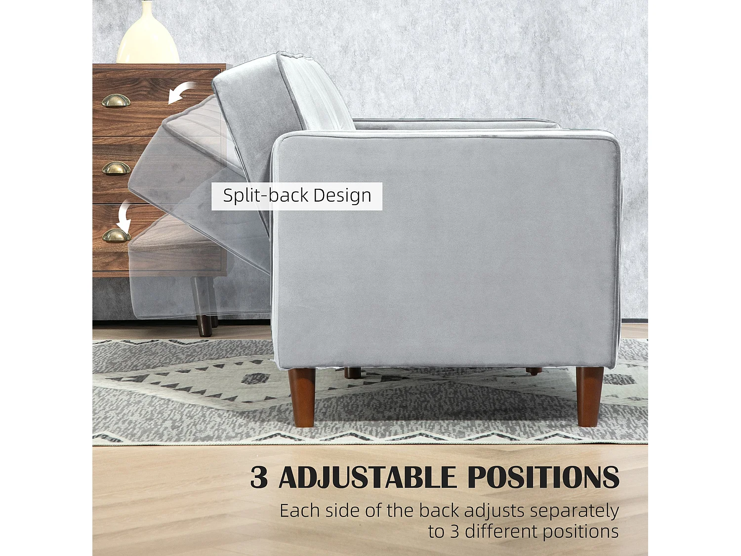 Sasari 3 Seater Convertible Velvet Finish Sofa Bed Light Grey