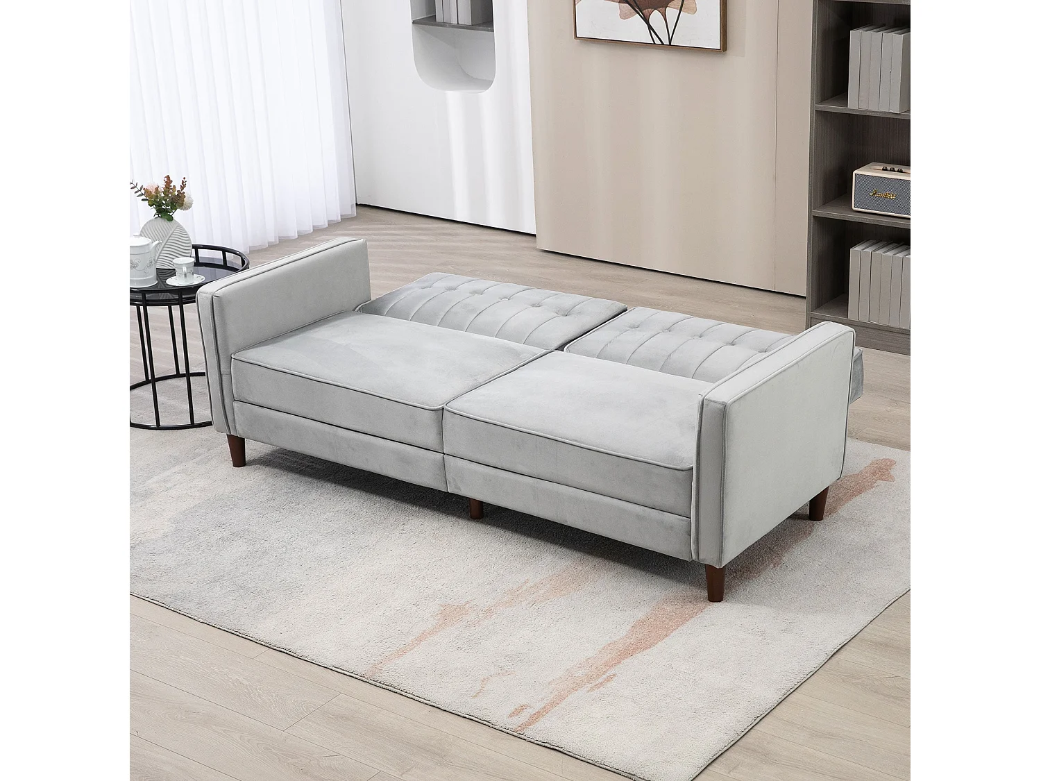 Sasari 3 Seater Convertible Velvet Finish Sofa Bed Light Grey