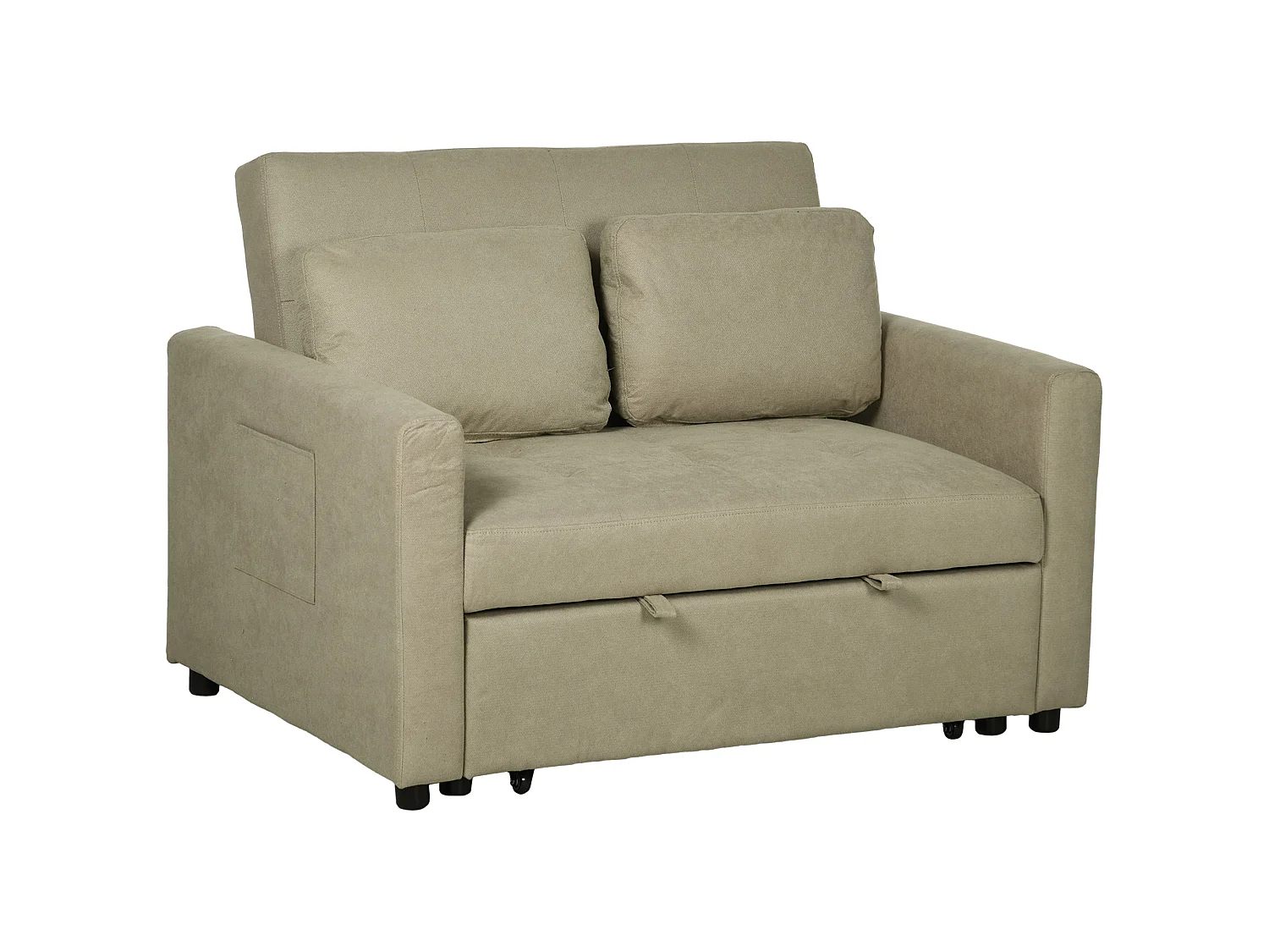 Venido Loni Light Brown 2 Seater Sofa Bed Snow Flannel Adjustable Backrest Side Pockets Removable Cushion Covers